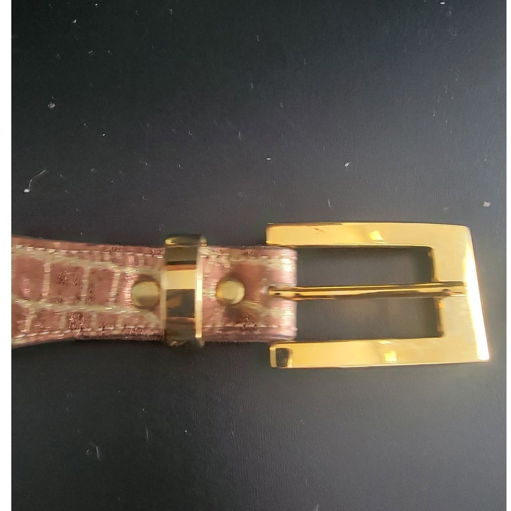 Belts by Simon Tan‎ Crocodile Embossed Leather Gold Mesh Belt Size 38 409